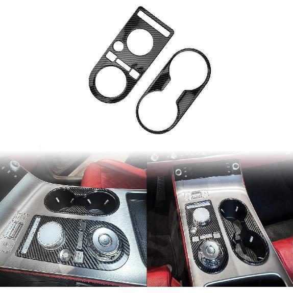 ABS Central Gear Shift Panel Cover Center Control Water Cup Holder Cover Trim Center Console Gear Shift Panel Cover Compatible with Genesis GV70 2026 Carbon Fiber Style