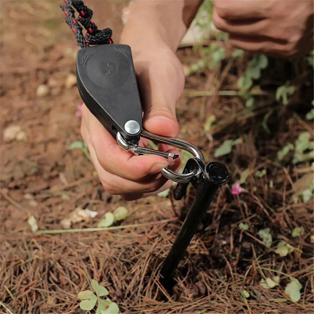 4Pcs Tent Adjustable Rope Fastener Fixed Buckle Pulley Tensioner Ratchet Hangers Lights Lifting Camping Awning Wind Rope