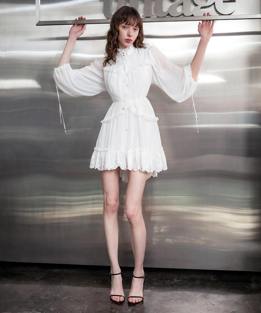 Untage Embroidered Lace Ruffle Mini Dress (White)_Uws-Ss12