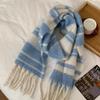 Korean Style Imitation Cashmere Plaid Scarf - Women's Warm, Thick, and Versatile Neck Warmer for Fall and Winter.