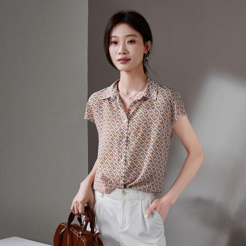 SOFSIL Women s Printed Lapel Short Sleeve Blouse L