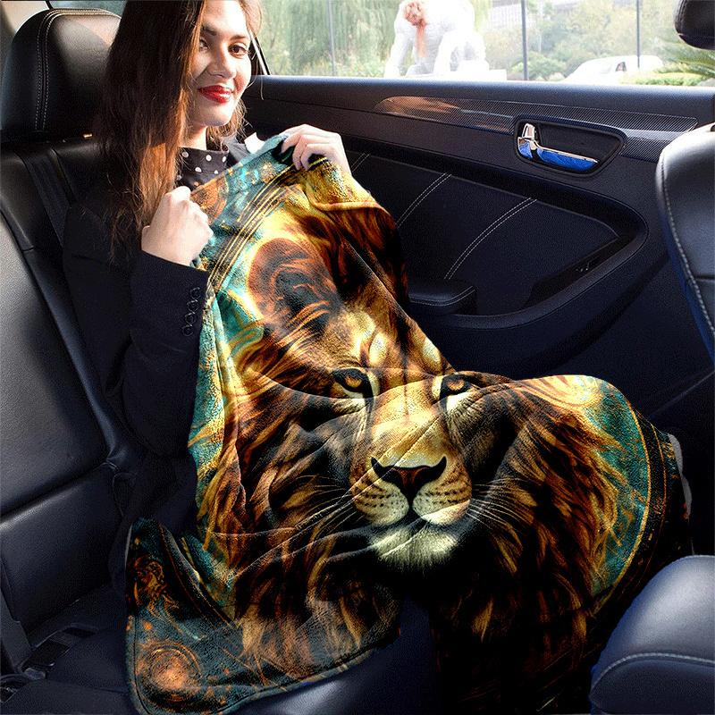 1pc Lion Printing Lightweight Flannel Blanket, Comfortable and Warm Blanket, for Camping Sofa Bed and Couch Office, Gift