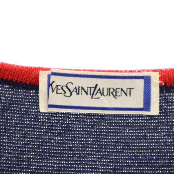 YVES SAINT LAURENT Short sleeve one piece M Navy system Heart Pocket Women Used