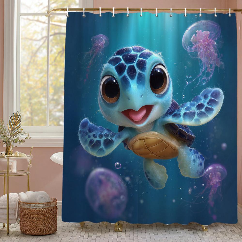Underwater World Ocean Dolphin Sea Turtle Shower Curtain, Bathroom Decorative Shower Curtain, printing Shower Curtain with Hooks