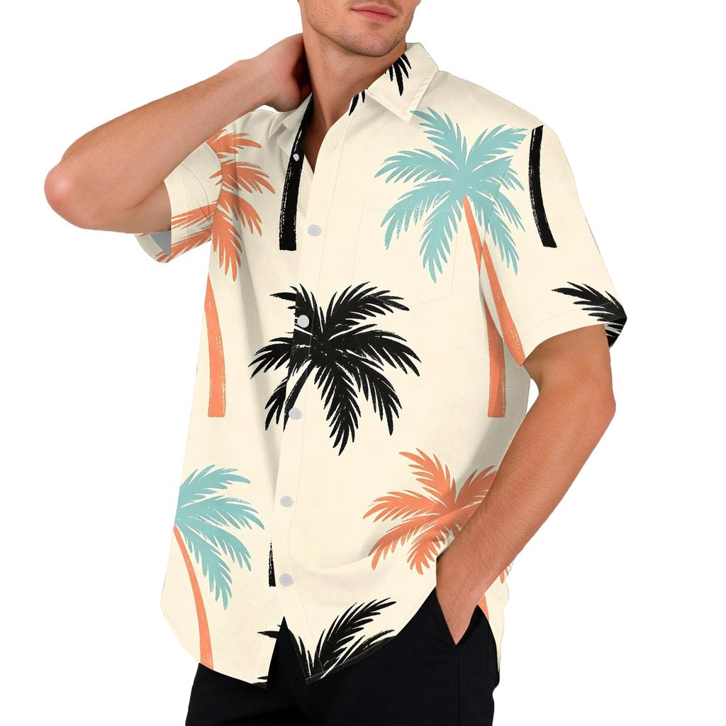 Camicia Hawaiana da Uomo a Maniche Corte con Bottoni Casual Vestibilità Larga Traspirante Camicia da Vacanza Spiaggia Top Estivo Leggero