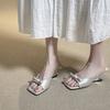Gentle Wedge Heel One-word Slippers Women's Shoes Summer Wear New Bow High Heel Cool Slippers