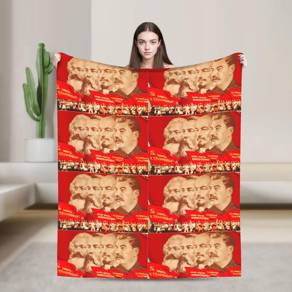 Super Warm Blankets Camping Karl Marx Engels and Lenin Throw Blanket  Flannel Bedspread For Couch Bed Graphic Sofa Bed Cover