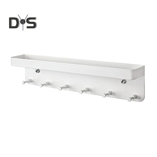 

Кухонный стеллаж-органайзер с крючками, легко устанавливаемый, не требующий сверления, настенный органайзер, держатель для кухонных принадлежностей с полкой белый