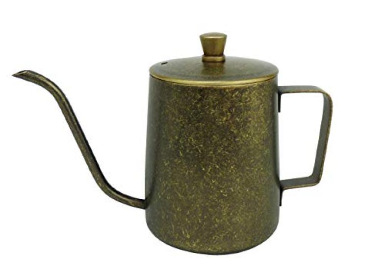 Maebata Brew Coffee Drip Pot with Stainless Antique Narrow 52306 Lid, Steel, Gold, 630ml, Mouth,