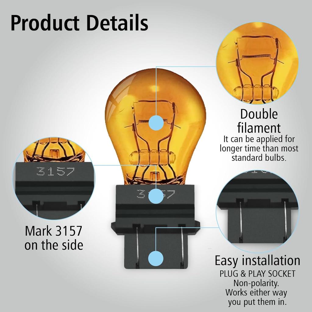 3157A(Amber) Light Bulb 10 Pack,3157 Automotive Brake Light Turn 3157 Miniature Bulb Mini Bulb Taillight Turn Signal Light,Replacement For