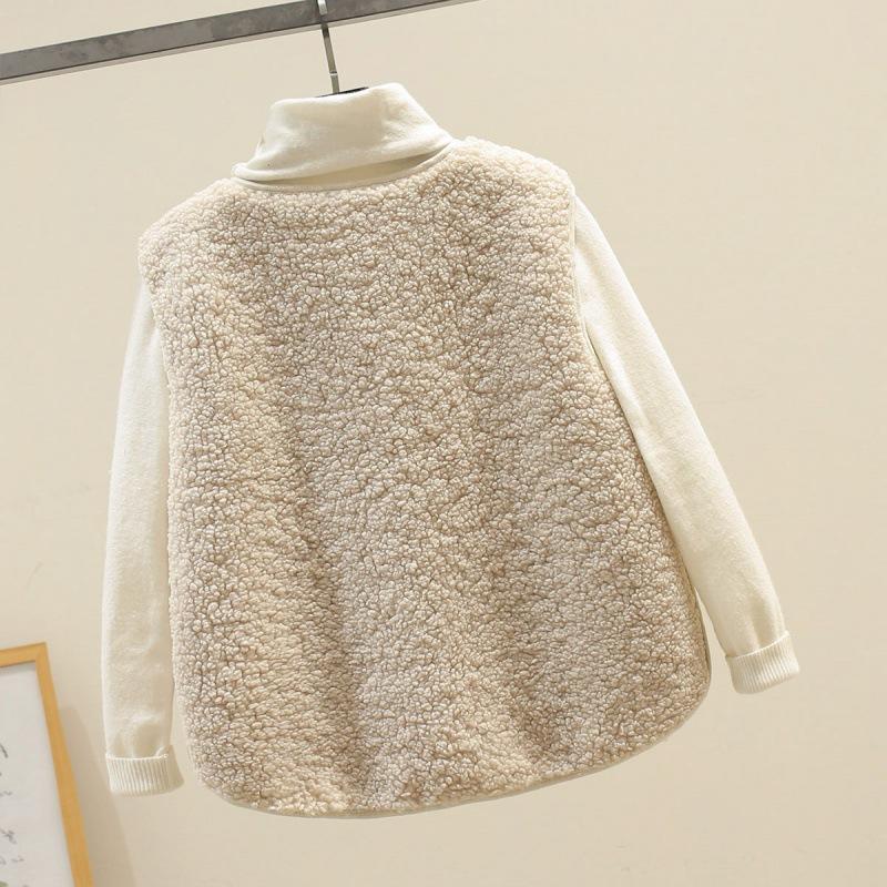 Colete de Lã de Cordeiro Feminino, Novo Casaco Pelúcia de Outono e Inverno