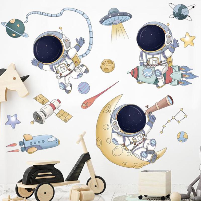 Removable Cartoon Space Astronaut Wall Stickers For Kids Room Nursery Wall Decor