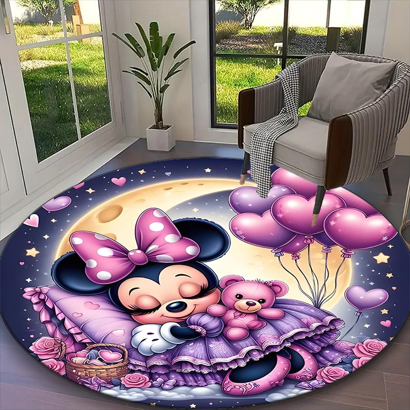 1pc Mickey And Minnie Moonlight Floral Yellow Rug, Comfortable Printed Home Round Carpet, Cozy Office Chair Rug