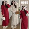 2025 Korean Style Maternity Knit Slimming Long Dress for Autumn/Winter