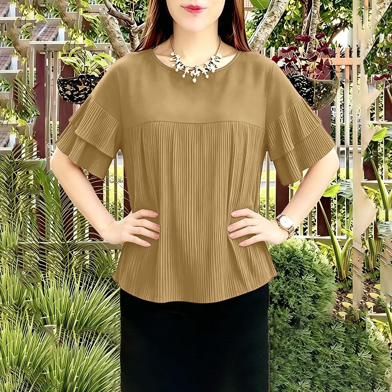 

ZANZEA Women Casual Round Neck Solid Color Ruffles Sleeve Loose Blouse 5XL хакі