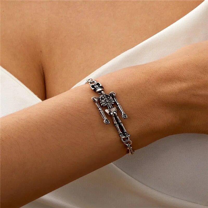 Vintage Halloween Human Skeleton Bracelet for Women Men Fashion Punk Charm Metal Skull Chain Bracelets 2023 Jewelry Gifts Unisex