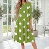 Damen Lässiges Rundhals-Midi-Kleid mit Dreiviertelärm und Polka-Dot-Print Entspannte Passform Weiches Material Bequemer Stil