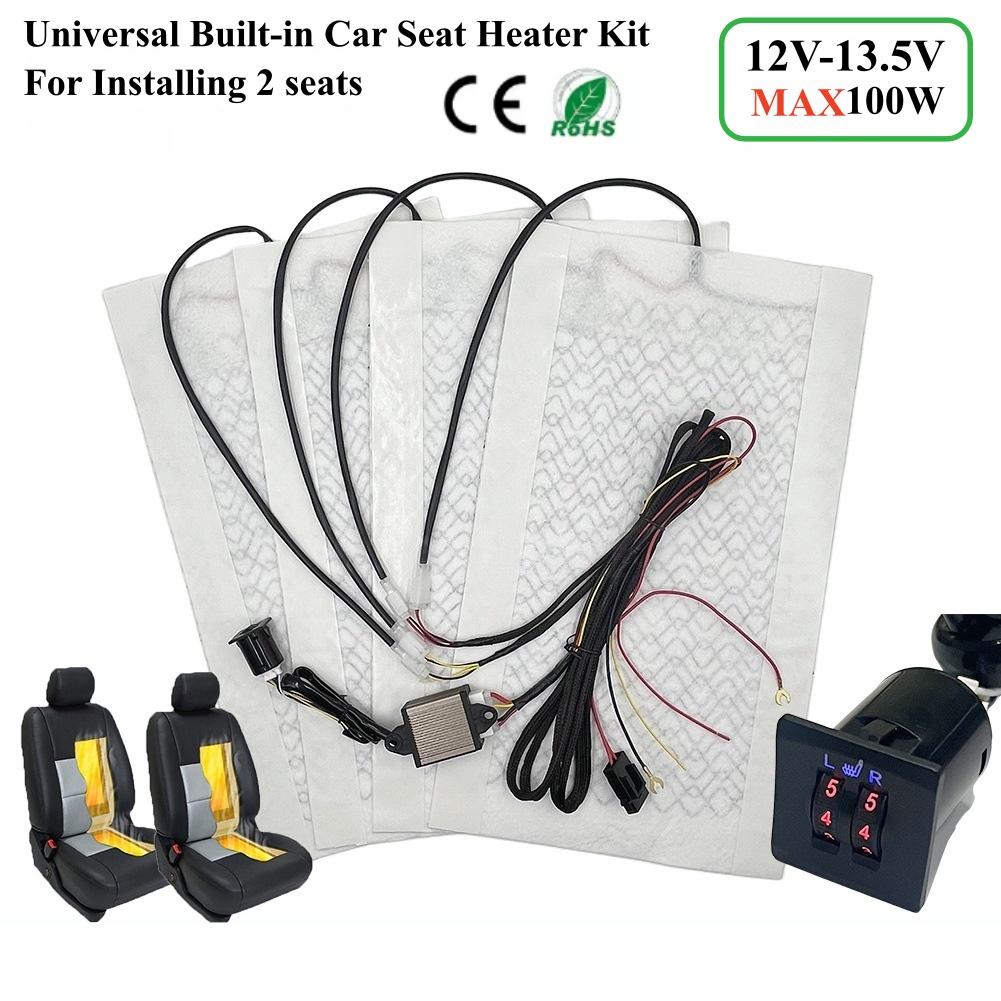 100W Universal Built-in Car Seat Heater Kit Fit 2 Seats 48x28cm 12V Carbon Fiber Heating Pads 5 Levels Control Switch System