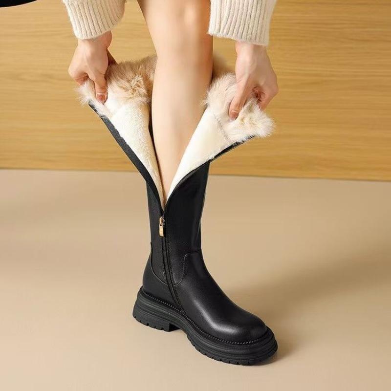Winter Kniehoher Schaft Plüsch Wasserdicht Runde Zehenpartie Plateau Damenstiefel Rutschfest New Rock Schick und Elegant Damen Schneestiefel