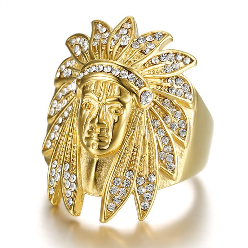 European, American, Ring, Gold-Plated Diamond Indian Chief Men s Ring 2026 No. 7