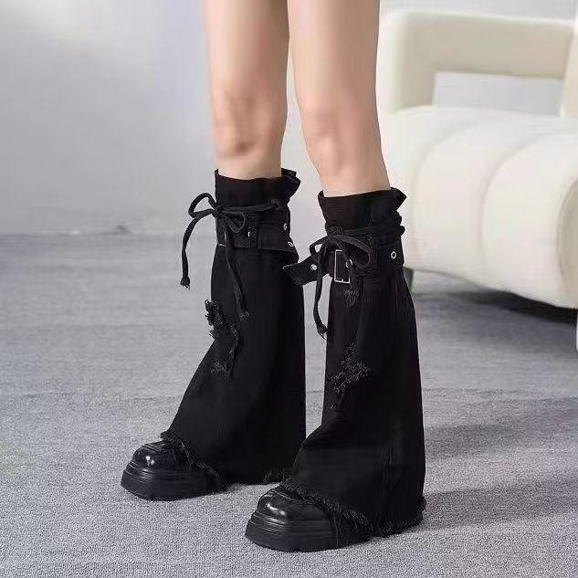 Skeleton Thigh-High Fishnet Leg Warmers: Dark Subculture Flared Scrunch Socks