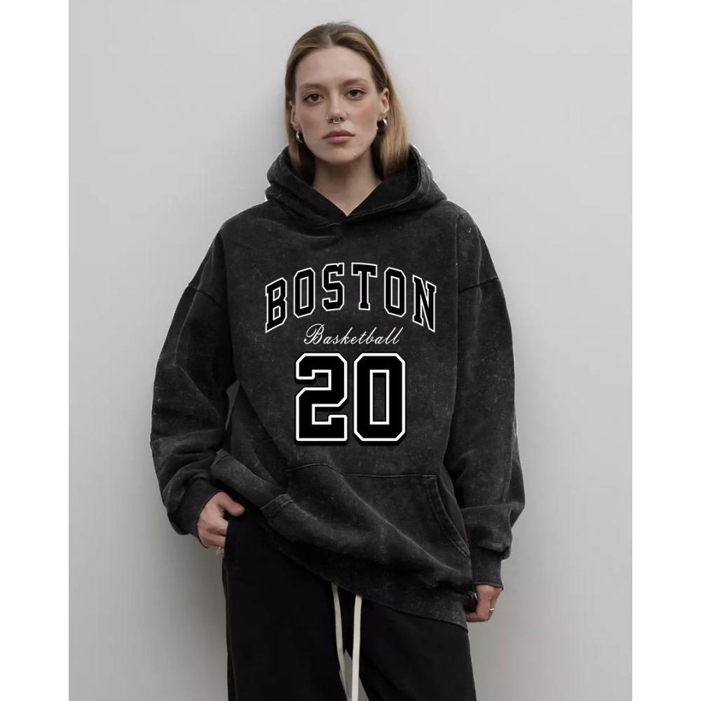 

Ретро Бостон Искусство Принт Письма Выстиранное Худи Женское Модное Худи На Каждый День Оверсайз Худи Хлопковая Одежда 3XL