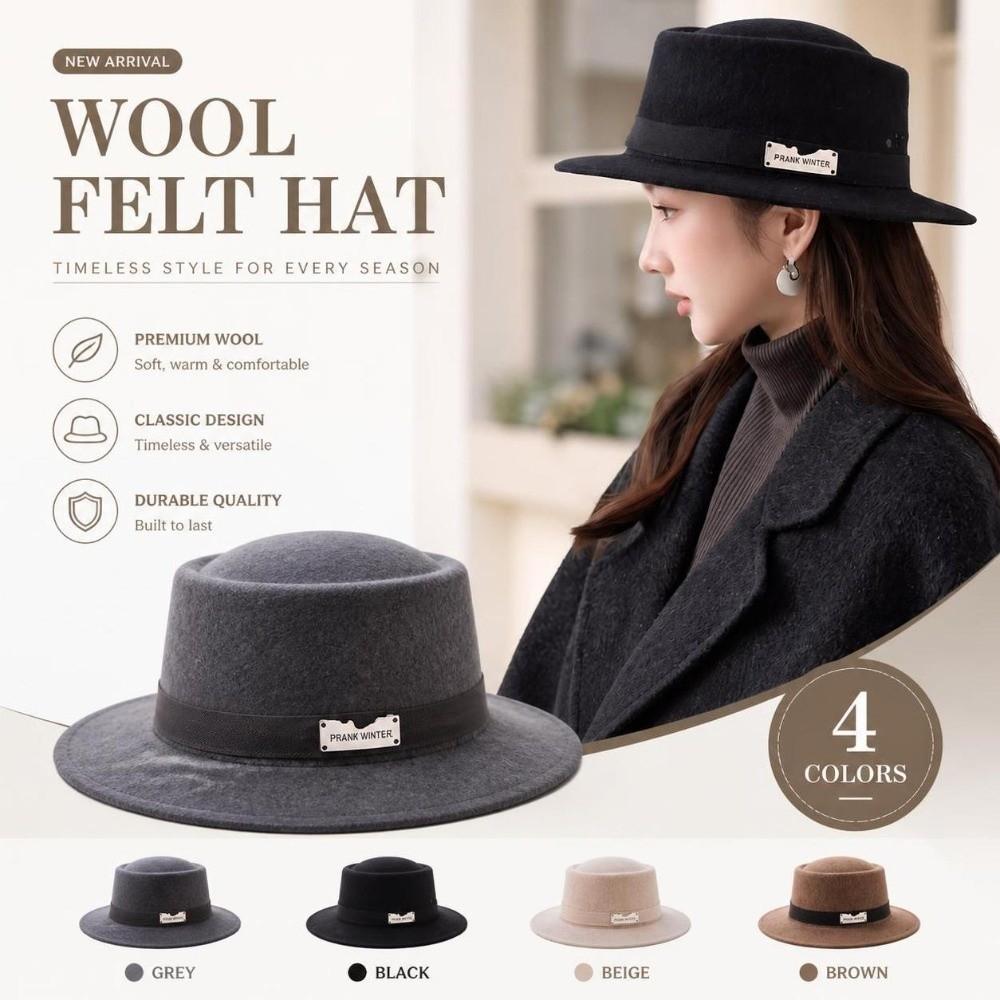 Wool Felt Women's Wool Hat Flat Top French Fedora Hat New Retro Lady Hat  Autumn Winter Daily Wear