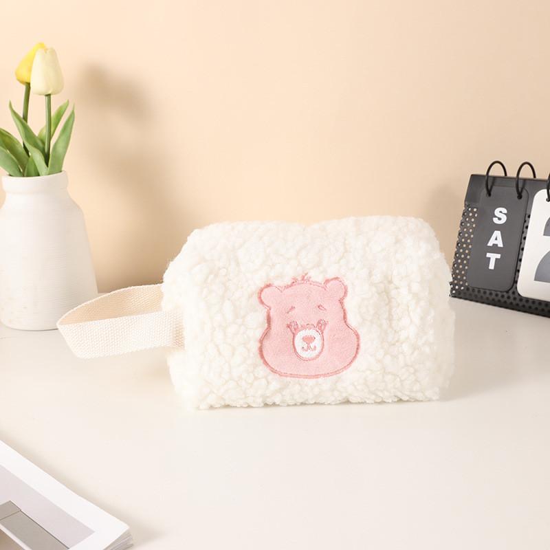 Plush Heart Bear Makeup Bag For Girls Portable Storage Organizer With Large Capacity
