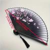 Vintage Black Flower Pattern Folding Fan Chinese Style Handheld Fan for Dance Performance Cosplay Wedding Party Decorative Gift