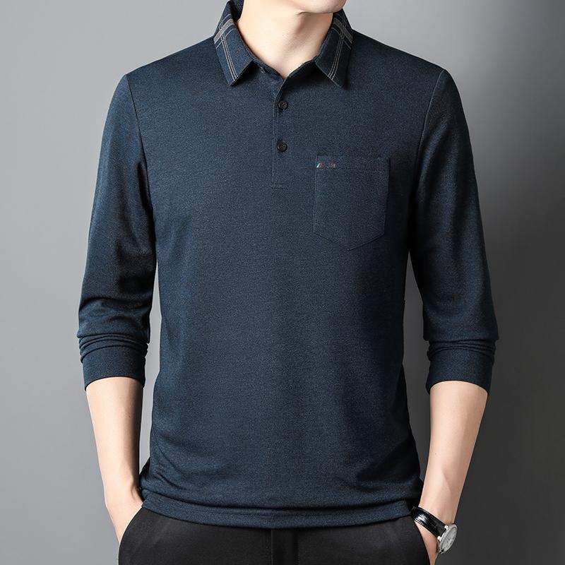 Men'S Fashion Casual Long Sleeved Polo Shirt 2025 Autumn New Item Business Solid Color Casual Versatile T-Shirt