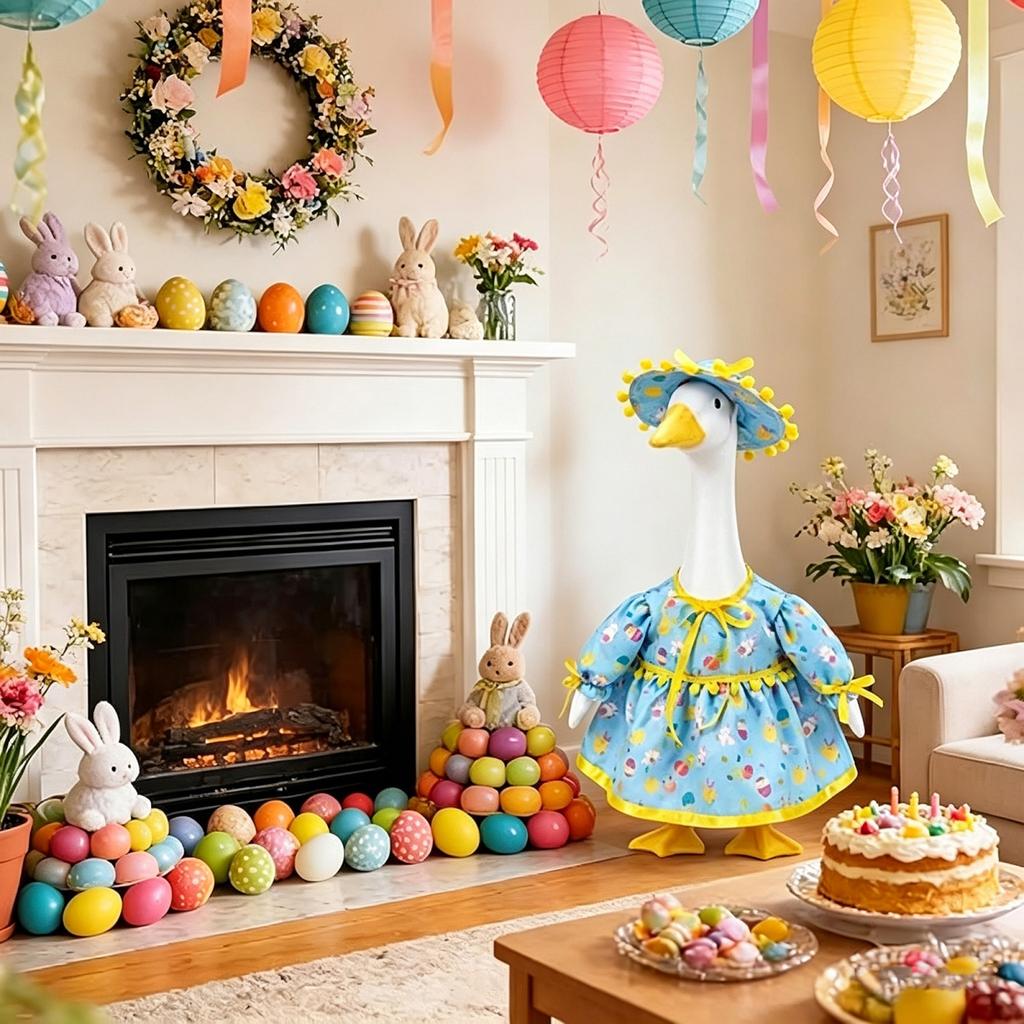 Easter Bunny Outfit Porch Bunny Clothes Dress with Ears Bunny Costume for Lawn Outdoor Garden Yard Patio Statue Easter