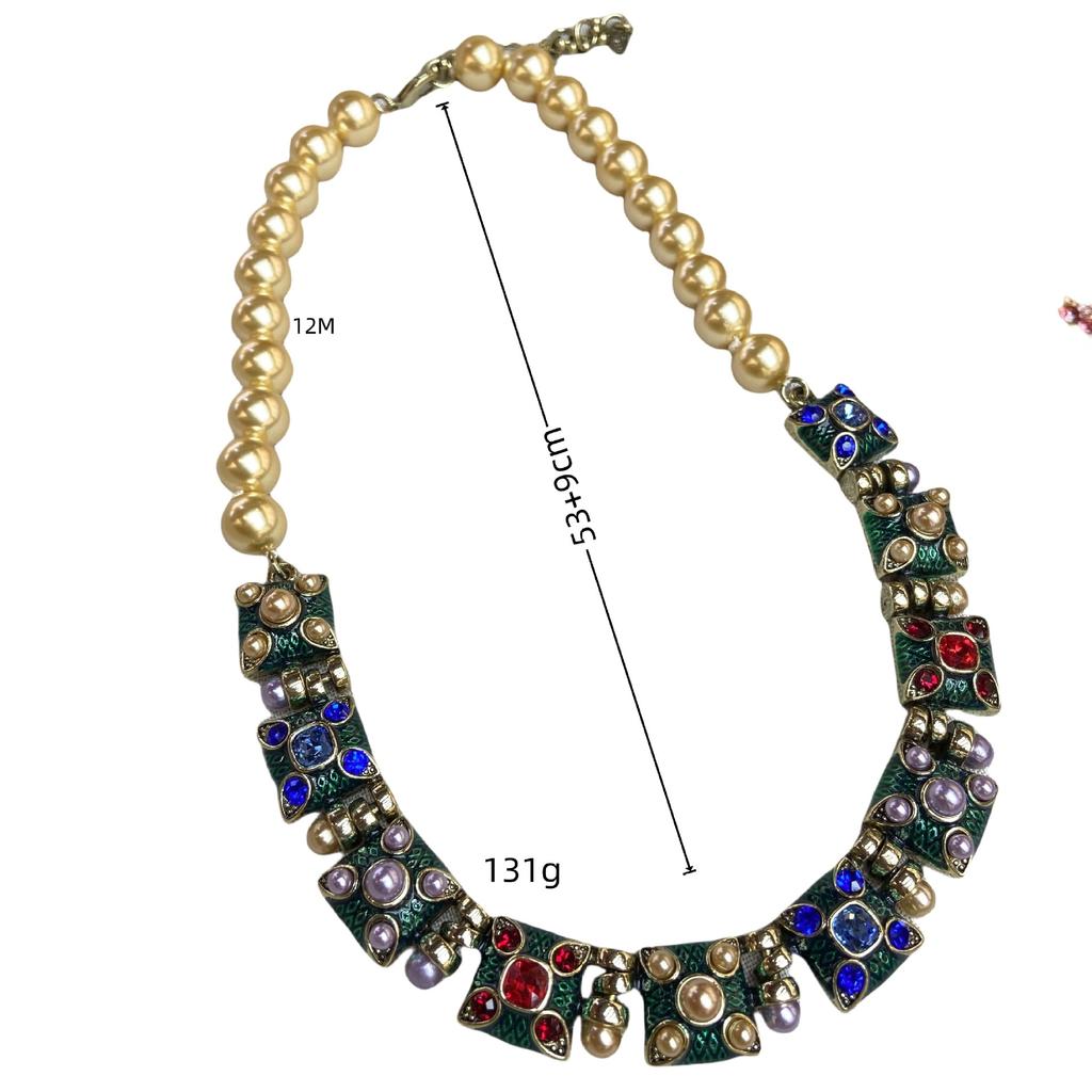 Antique Contrasting Color 12M Bead Necklace Medieval Vintage Western Gemstone Retro High-End Necklace
