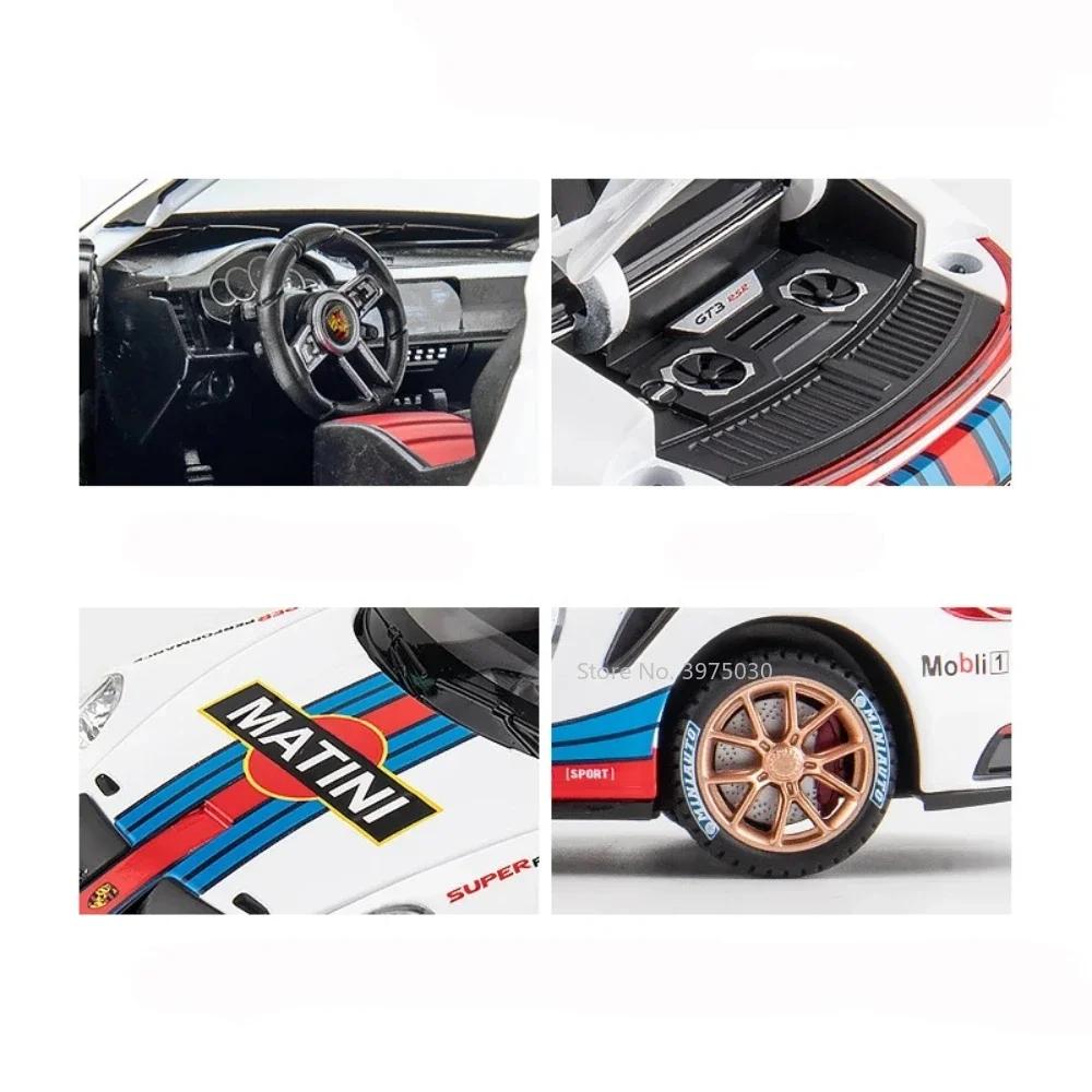 pdbn6 1:24 Alloy Porsche 911 GT3 RSR Sports Cars Diecast Miniature Models Toy with Sound Light Pull Back Vehicle Boys Collection Gifts