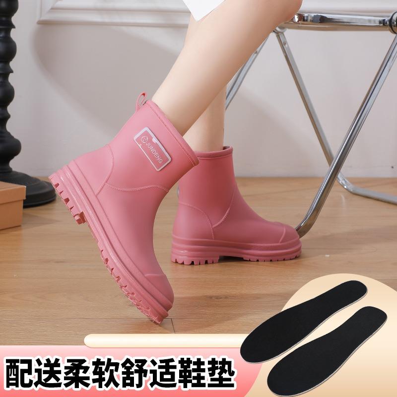 New fashion women's medium tube rain shoes fashion women's water shoes thickened non-slip warm waterproof water shoes