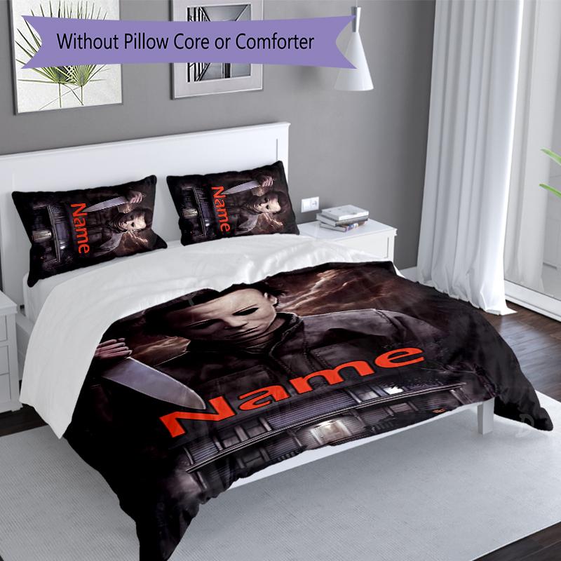 3pcs Custom Name Michael Myers Set,Includes 1 Duvet Cover and 2 Pillowcases,All-season Bedroom Decor