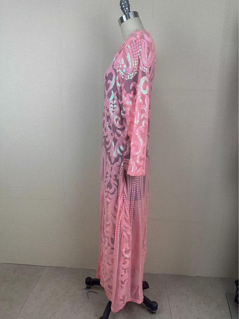 Europäischer & Amerikanischer Langarm Pailletten Mesh Perlen Cardigan