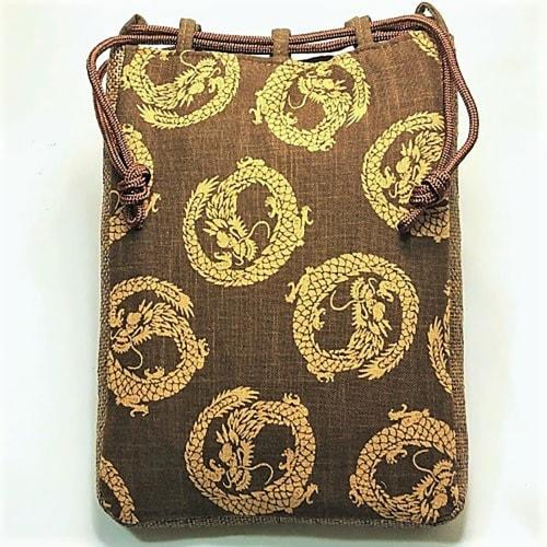 Maruzen Drawstring Bag with Gusset, Shingen Bag, Maruryu Design, Made in Japan, Brown, Approx. 28 x 20 x 4 cm