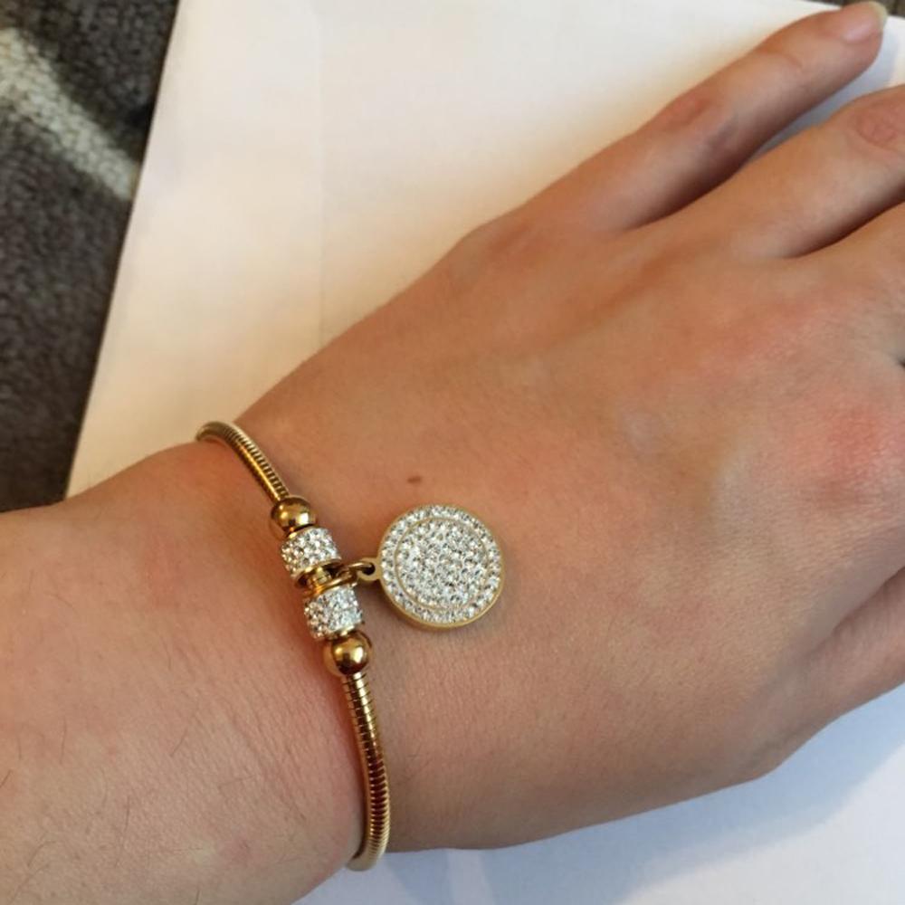 Women's Crystal Bead Bracelet Snake Chain Strap Pendant Stainless Steel Bracelet Women's Wedding Jewelry