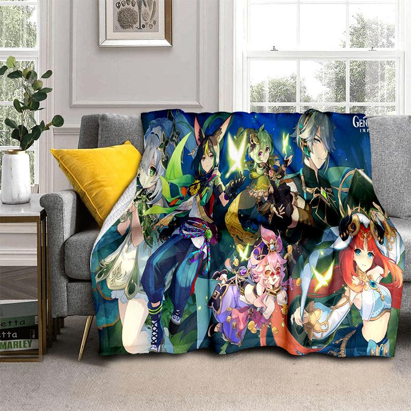 Game Genshin Impact Gamer Cartoon Blanket,Soft Throw Blanket for Home Bedroom Bed Sofa Picnic Travel Office Cover Blanket Kids