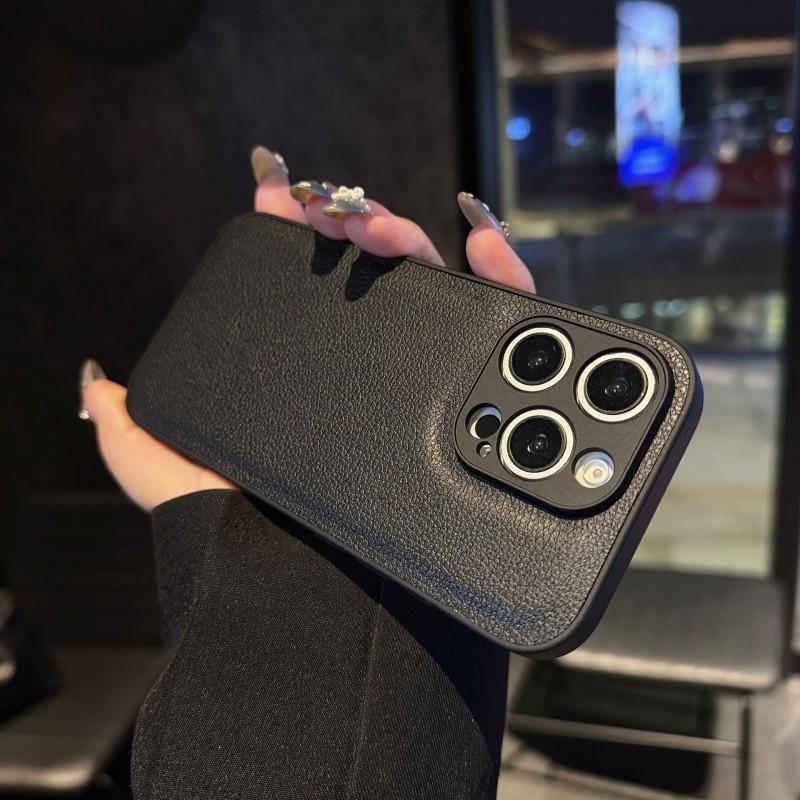 Models Are Suitable 16pm Lychee Pattern Phone Case 14 Leather Simple 15 Fine Hole Iphone17pro Full