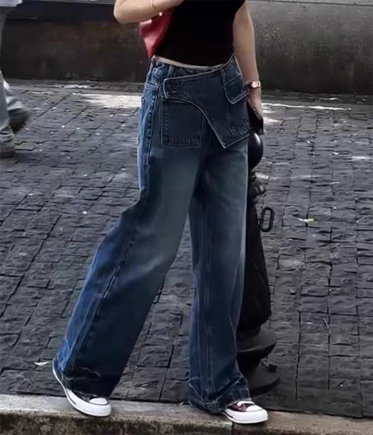 Plus Size High Waist American Style Women's Jeans - Spring/Autumn Loose Straight Wide-Leg for Pear Shape.