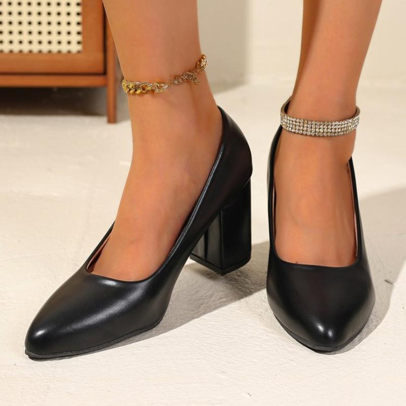 2025 New High Heels Women New Korean Style Pointed Shallow Mouth Thick Heel Fashion Shoes Sapatos De Mujer