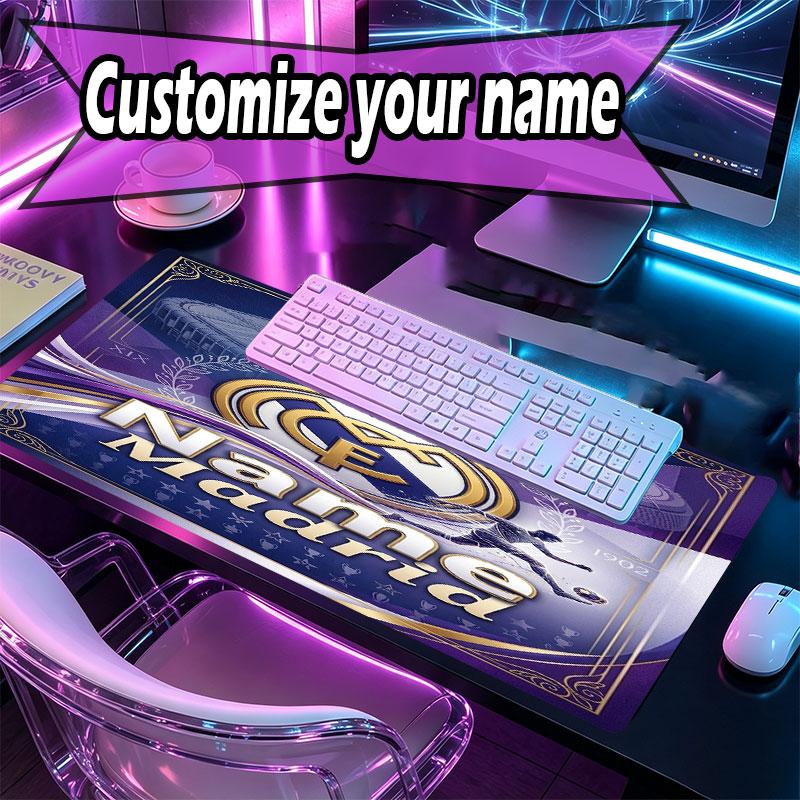 Custom Name Personalized Real Madrid CF Pattern Mousepad, Laptop PC Desk Mat, Decorative Desk Mat for Home Keyboard Pad Gift