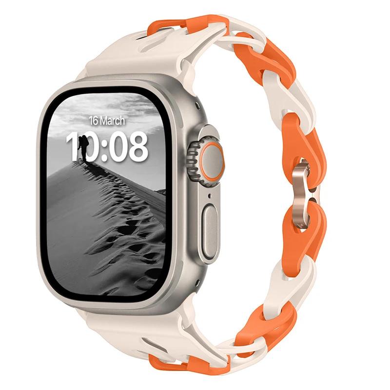 Pulseira de Silicone de Elo Duplo para Apple Watch Band Ultra 2 49mm 44mm 40mm 45mm 41mm 42mm Bracelete para Series 9 8 7 6 5 4 SE 3