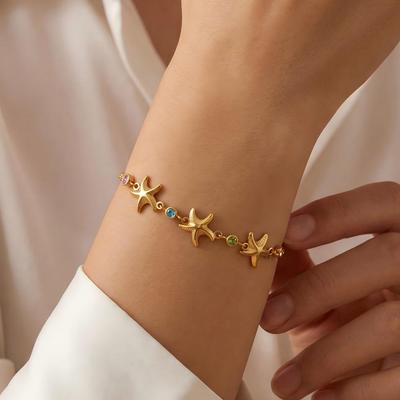 18K Gold Zircon Starfish Bracelet for Women - High-End Titanium Stainless Steel Jewelry