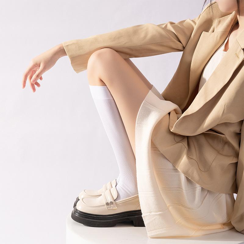 Women's Spring and Autumn Solid Color Long Stockings for Slimming, Retro Ankela Red Solid Color Knee-length Slimming Legs