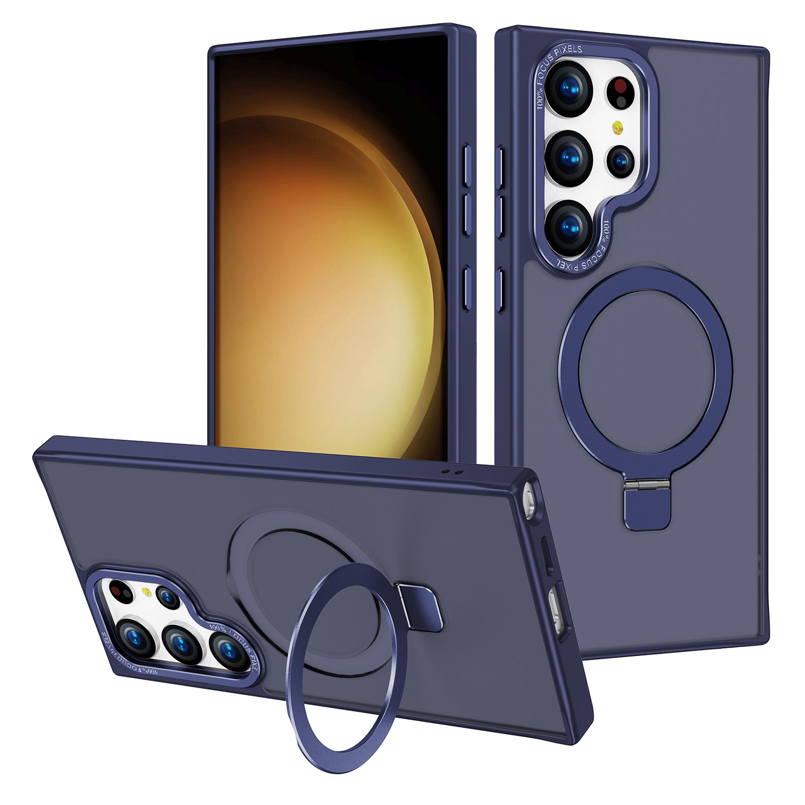 

For Samsung Galaxy S25 Ultra Case Compatible with MagSafe Anti-Drop TPU+PC Kickstand Phone Cover Navy Blue