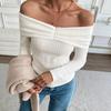 Französisches Einheitslängen-Off-Shoulder-Top für den Herbst, neues schlankes Strick-Basisshirt mit langen Ärmeln für Damen