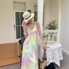 Beach Holiday Rhinestone Tie-Dye Spaghetti Strap V-Neck Dress, Backless Long Style for Women (2026 Collection)