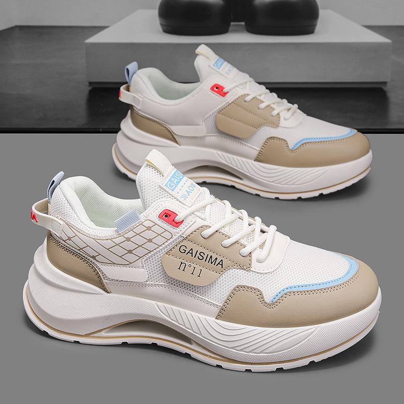 Men Casual Sneakers Board Shoes Outdoor Walking Mesh Breathable 2025 Trendy Shoe Thick Soled Comfort Male Footwear